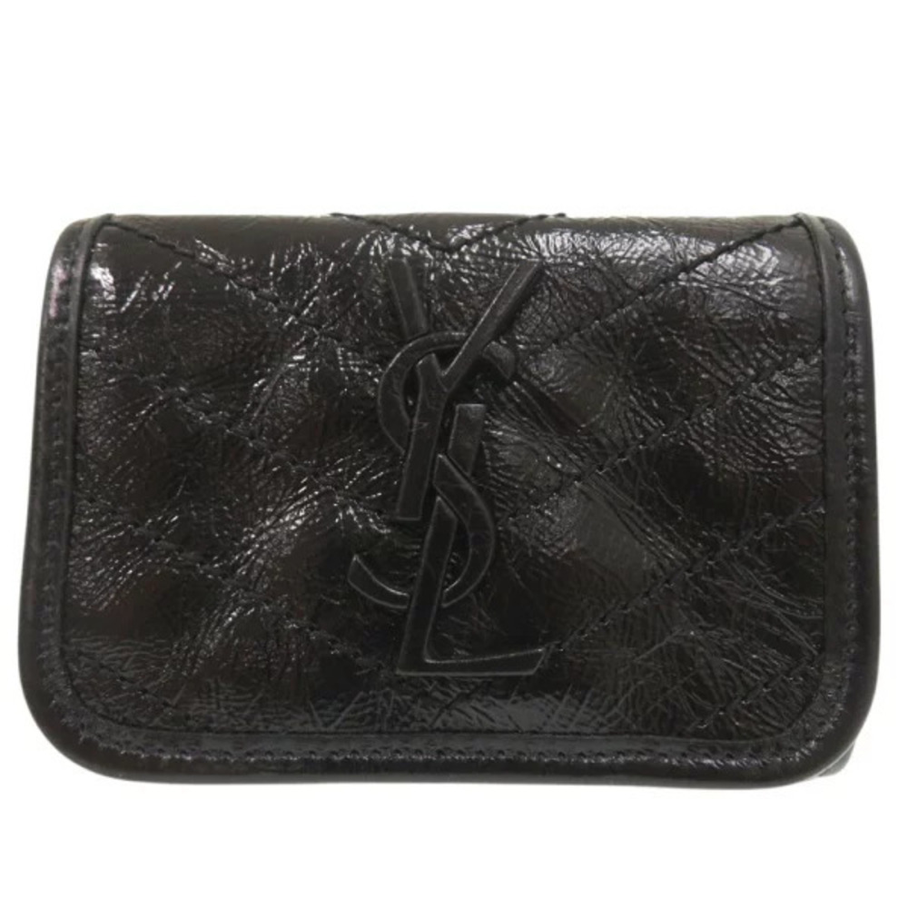 Saint Laurent Paris Niki Tri fold Wallet Leather Black